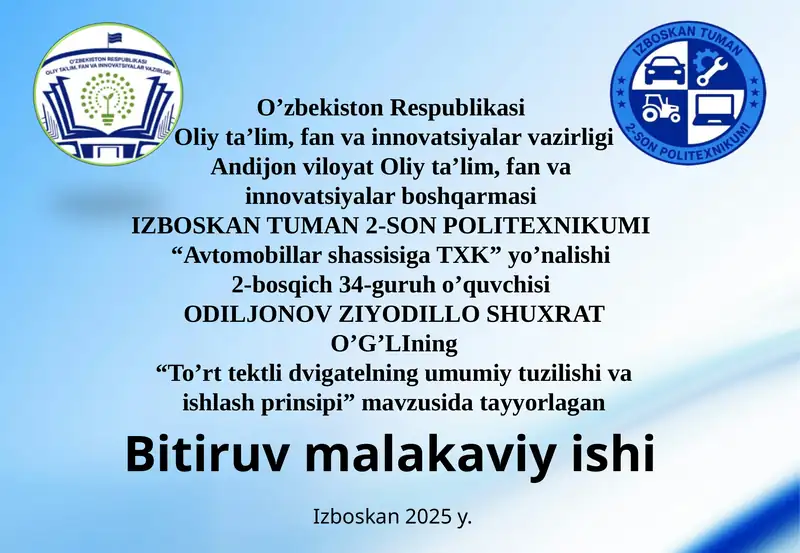 “Avtomobillar shassisiga TXK” yo’nalishi