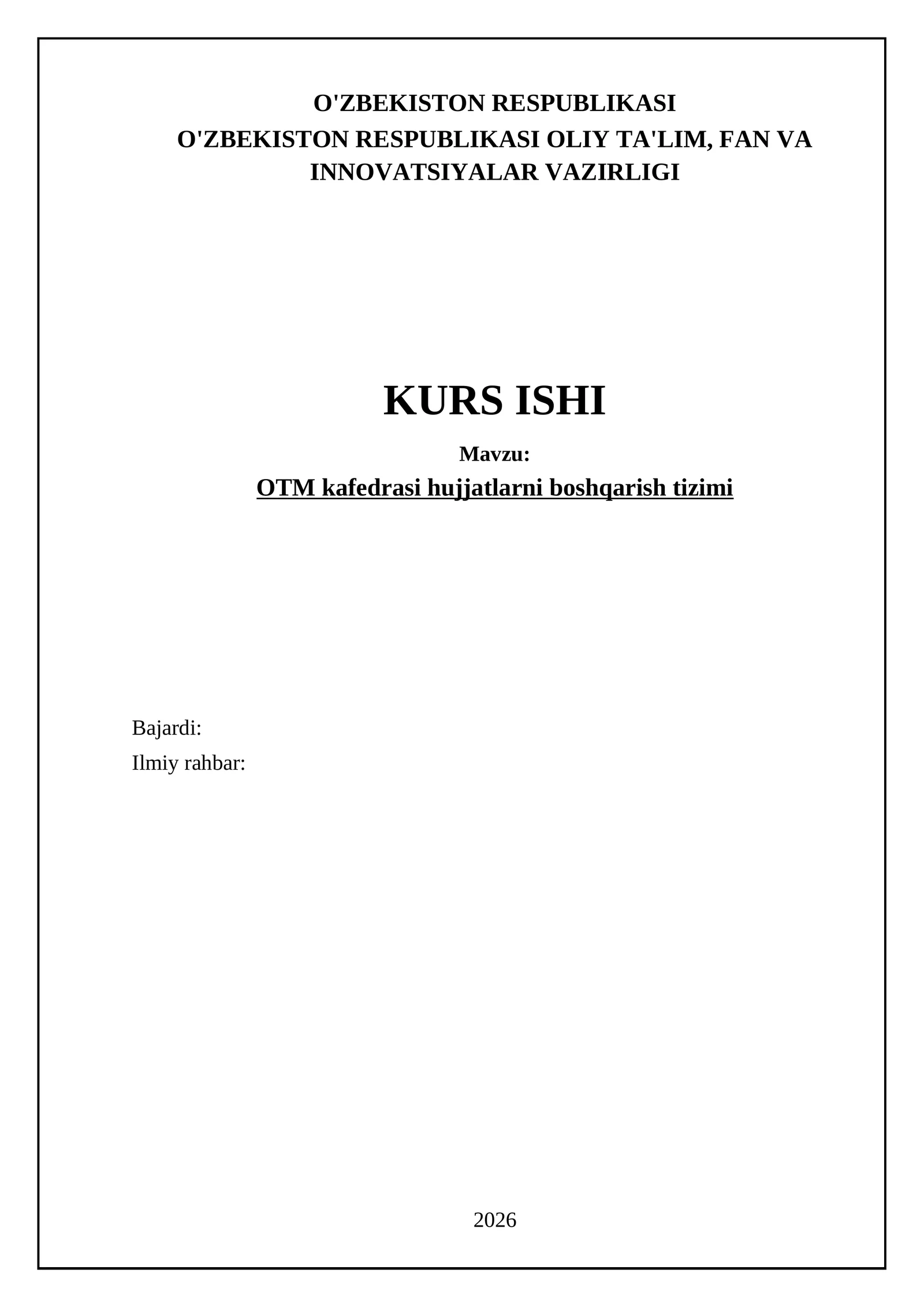 OTM kafedrasi hujjatlarni boshqarish tizimi