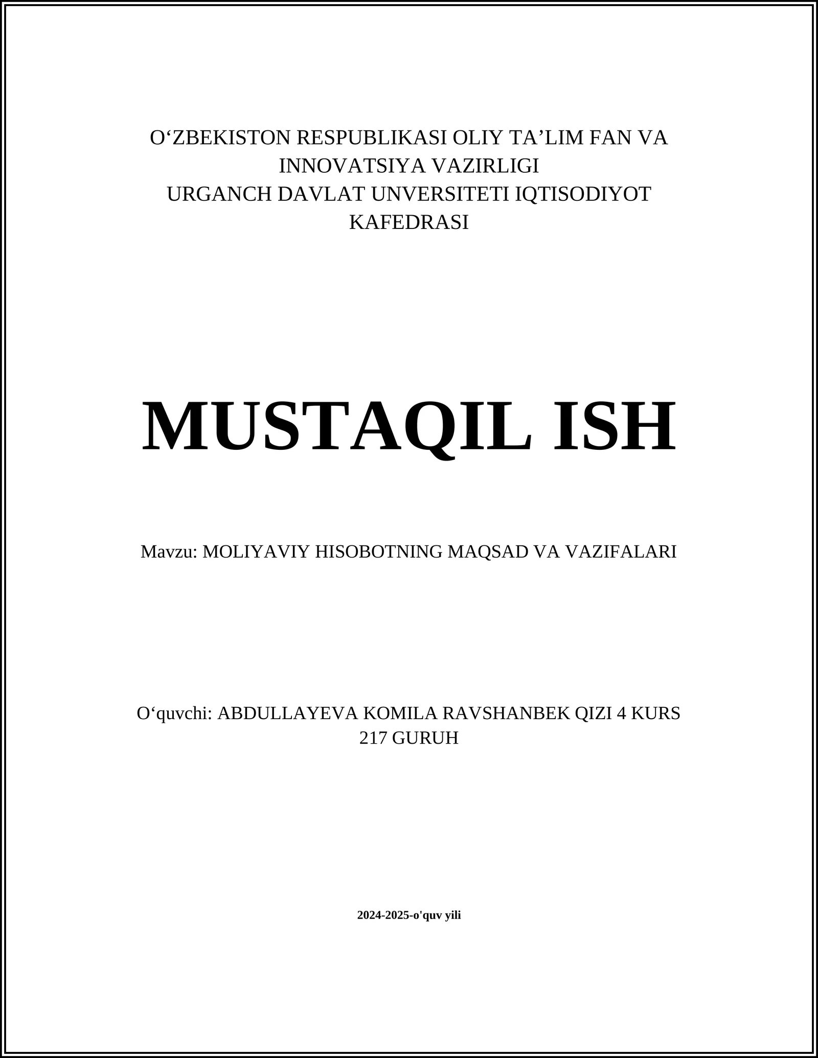 Moliyaviy Hisobotning Maqsad va Vazifalari