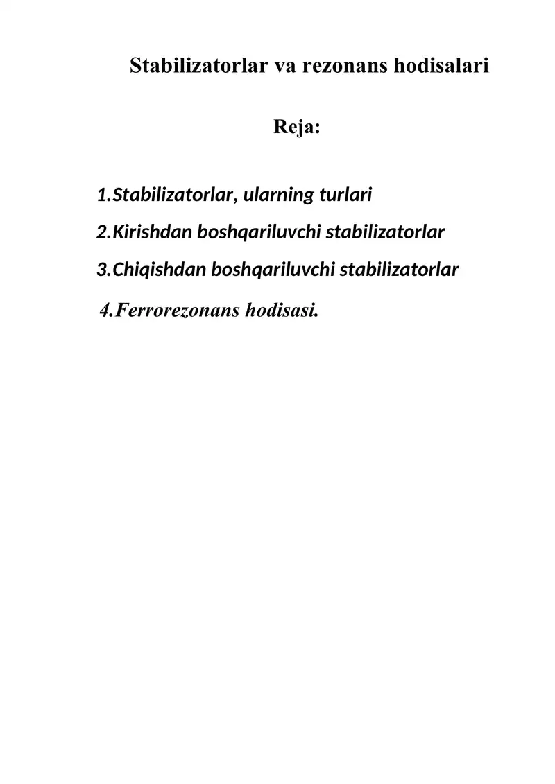 Stabilizatorlar va rezonans hodisalari