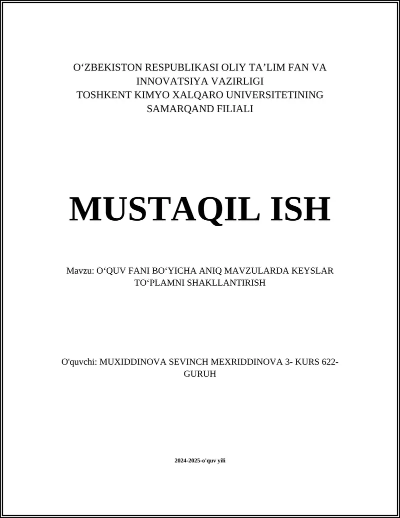 Oʻquv fani boʻyicha aniq mavzularda keyslar toʻplamni shakllantirish