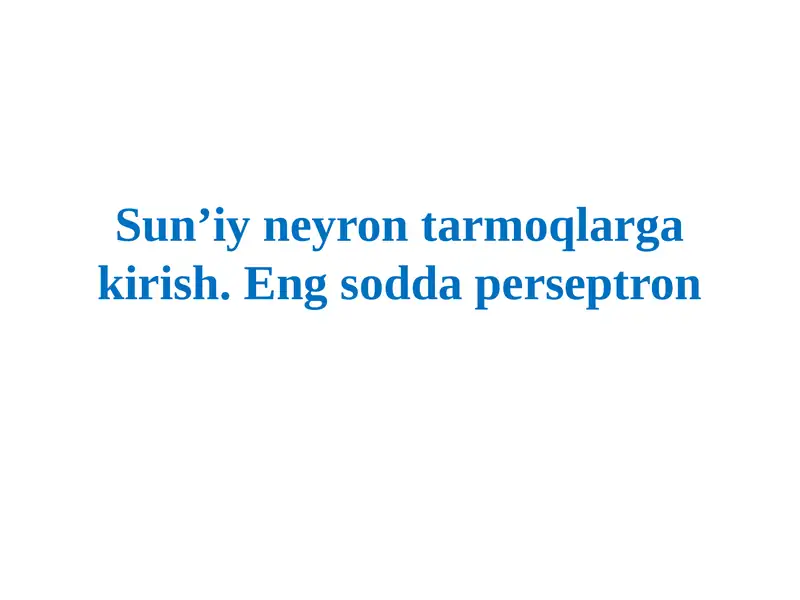 Sunʼiy neyron tarmoqlarga kirish. Eng so'dda perseptron