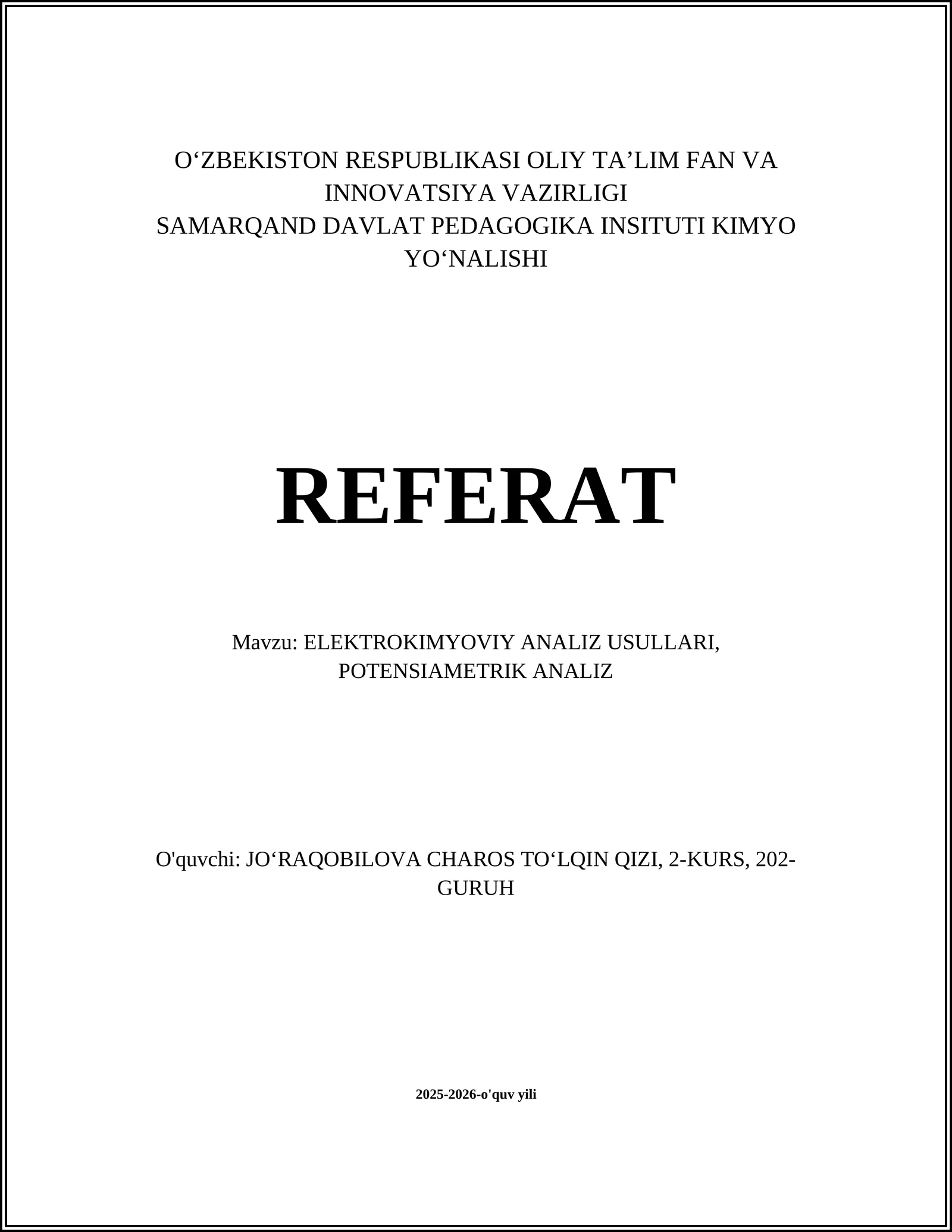 ELEKTROKIMYOVIY ANALIZ USULLARI