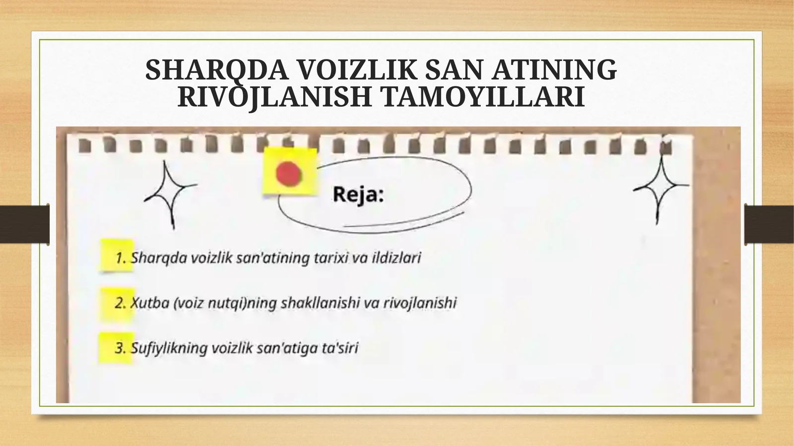 VOIZLIK SAN ATINING RIVOJLANISH TAMOYILLARI