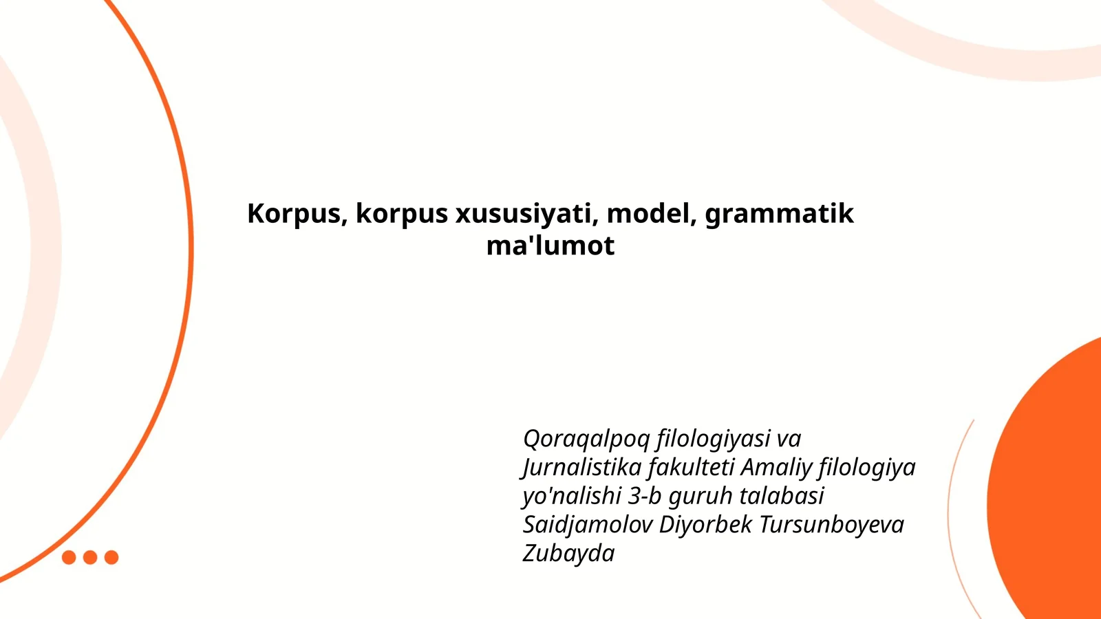Amaliy filologiya yo'nalish korpus modeli