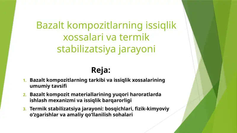 Bazalt kompozitlarning issiqlik xossalari va termik stabilizatsiya jarayoni