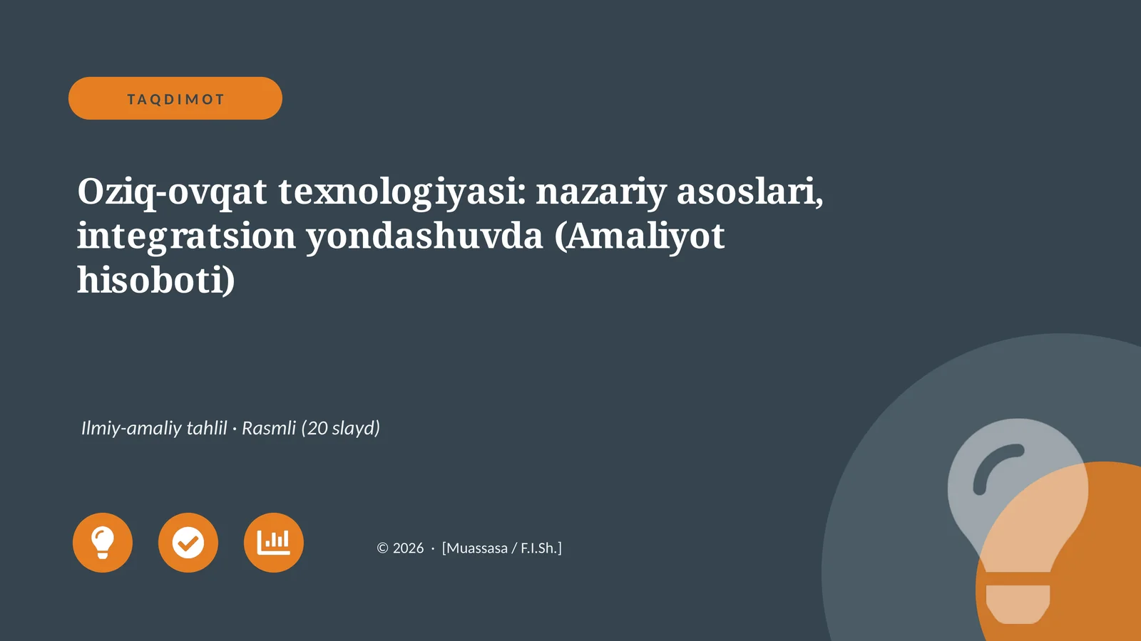 Oziq-ovqat texnologiyasi: nazariy asoslari, integratsion yondashuvda (Amaliyot hisoboti)