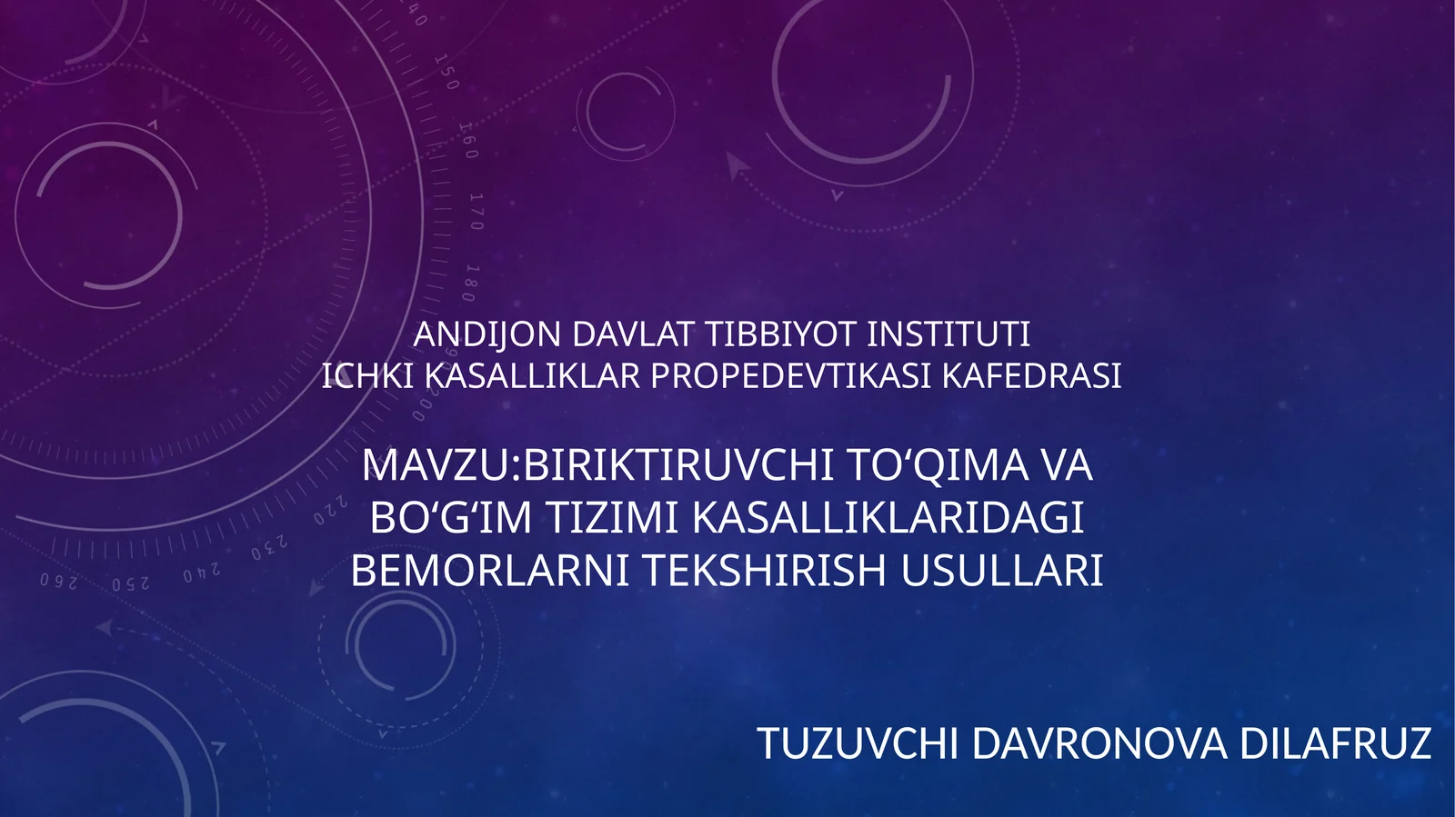 BIRIKTIRUVCHI TOʻQIMA VA BOʻGʻIM TIZIMI KASALLIKLARIDAGI BEMORLARNI TEKSHIRISH USULLARI