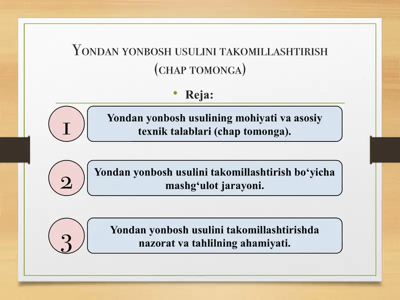 Yondan yonbosh usulini takomillashtirish (chap tomonga)