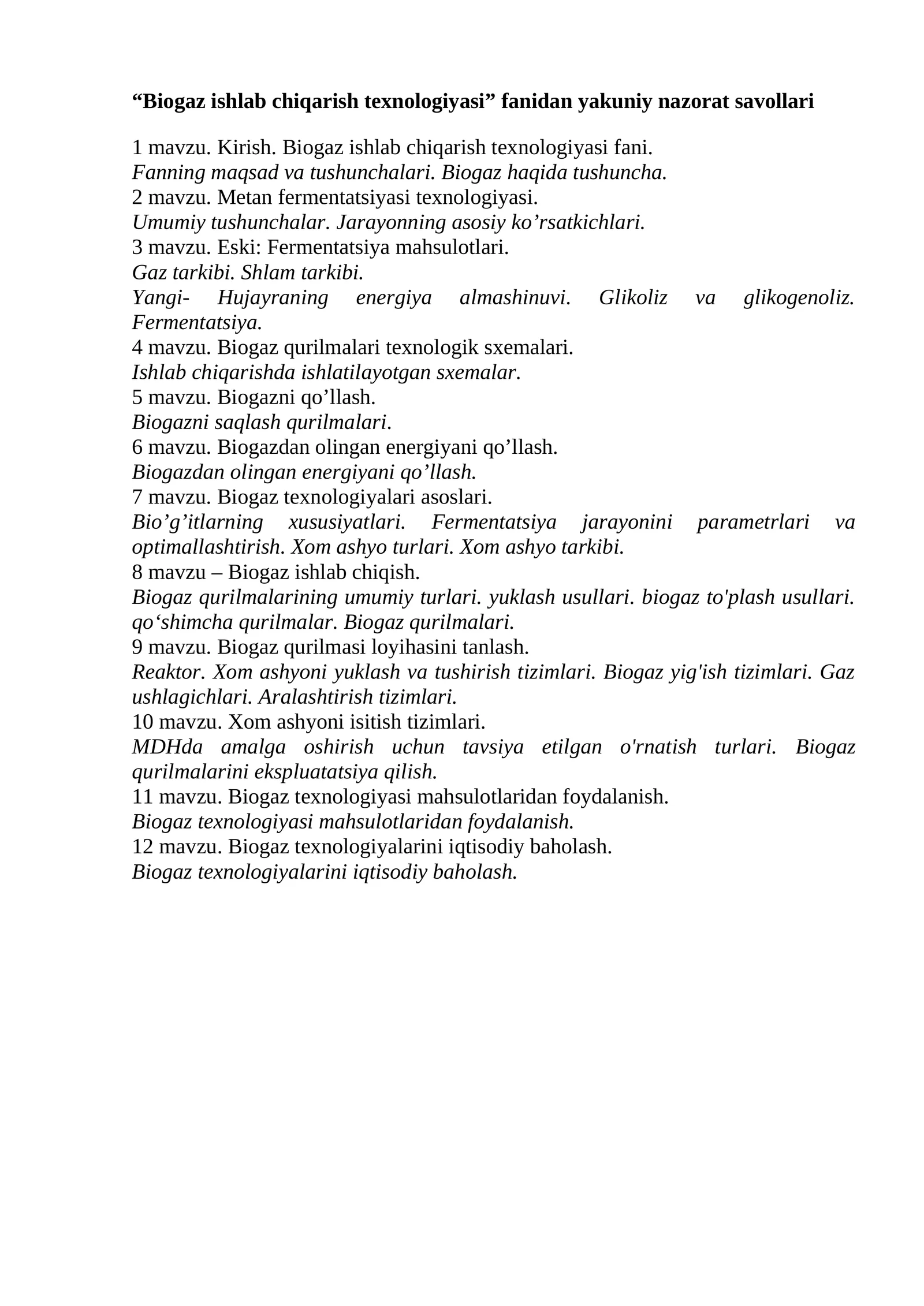 Biogaz ishlab chiqarish texnologiyasi