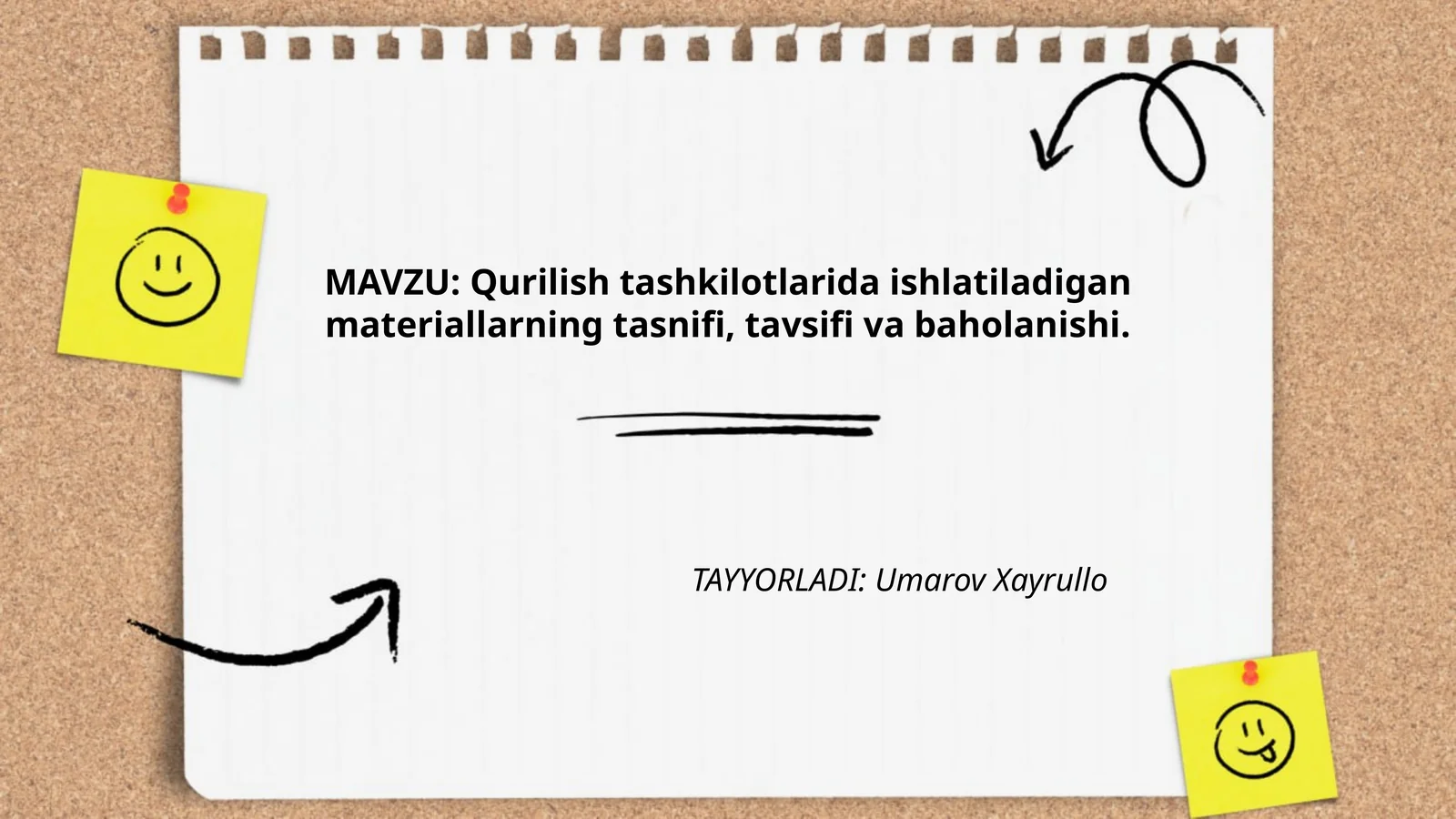 Qurilishtashkilotlaridaishlatiladiganmateriallarningtasnifi,tavsifivabaholanishi