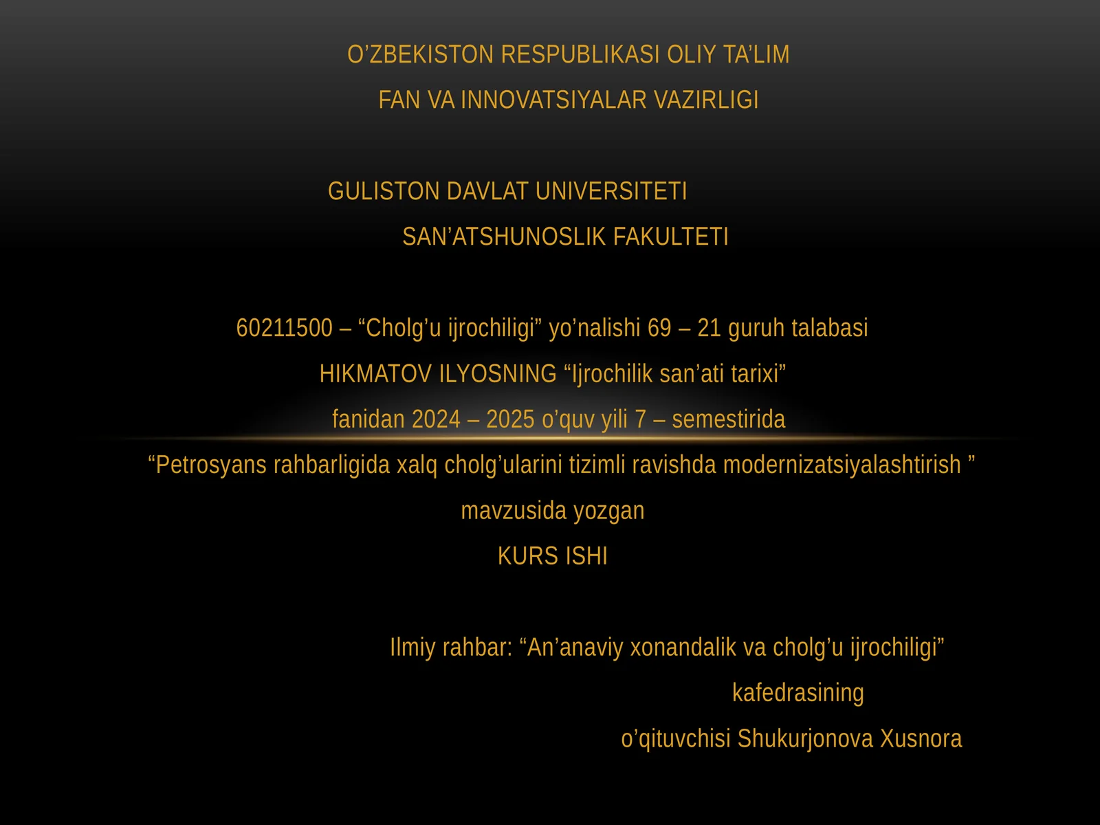 Petrosyans rahbarligi daxalq cholg'ularini tizimlari va modernizatsiyalashtirish