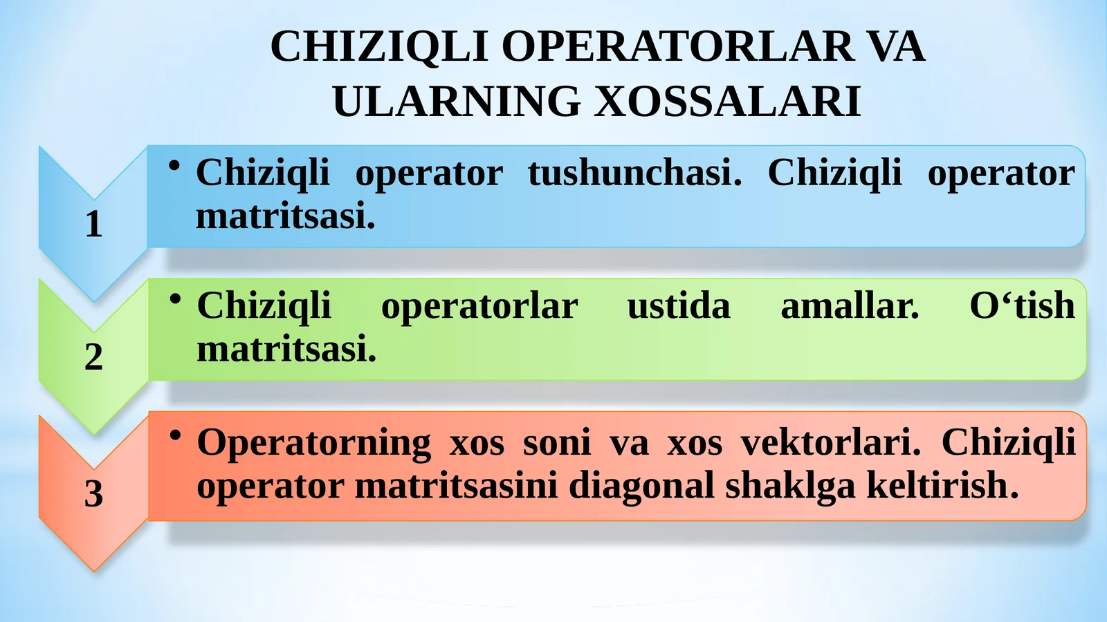 Chiziqiy operatorlar va ularning xossalari