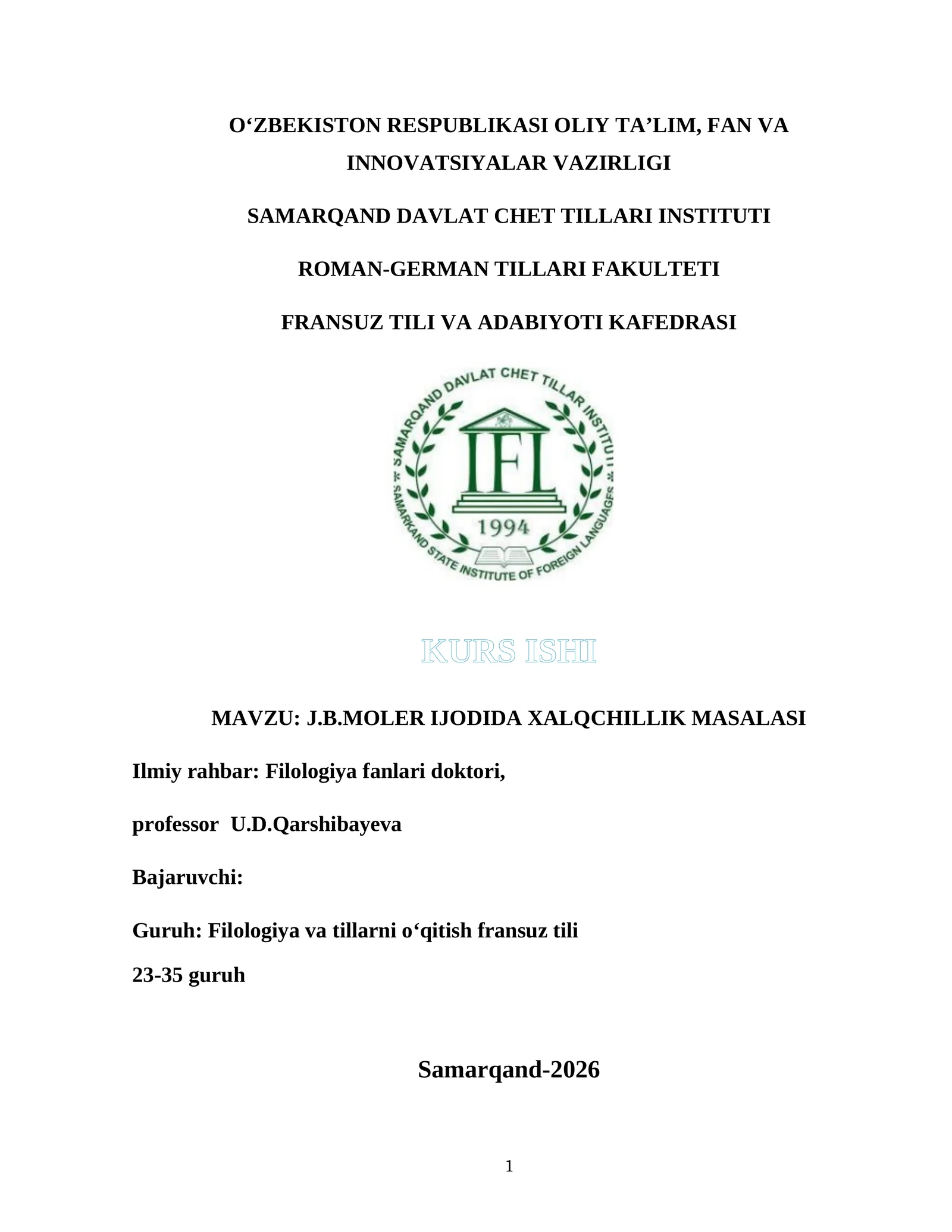 J.B.MOLER IJODIDA XALQCHILLIK MASALASI