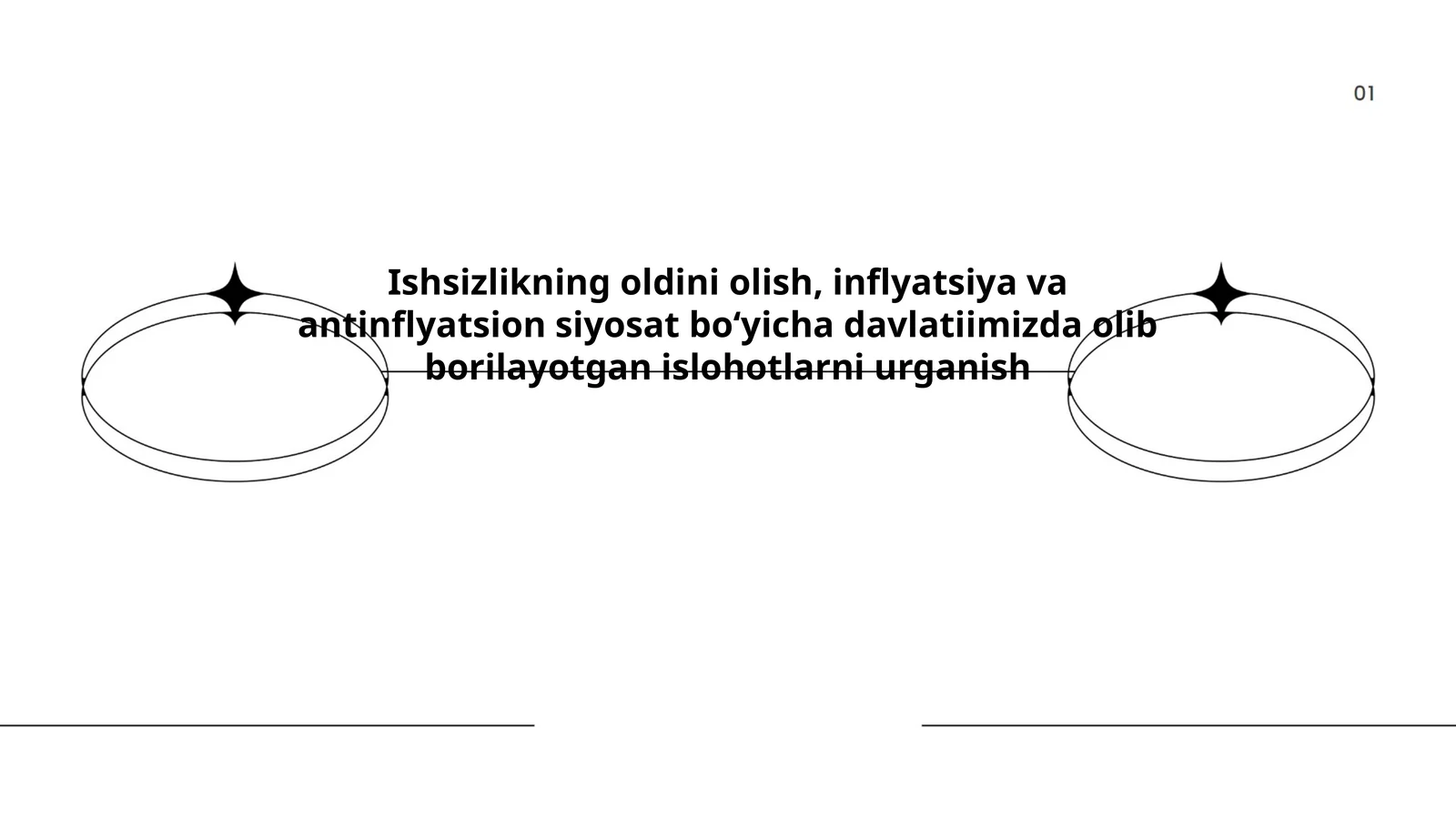 Ishsizlikning oldini olish, inflyatsiya va antinflyatsion siyosat bo‘yicha davlatiimizda olib borilayotgan islohotlarni urganish