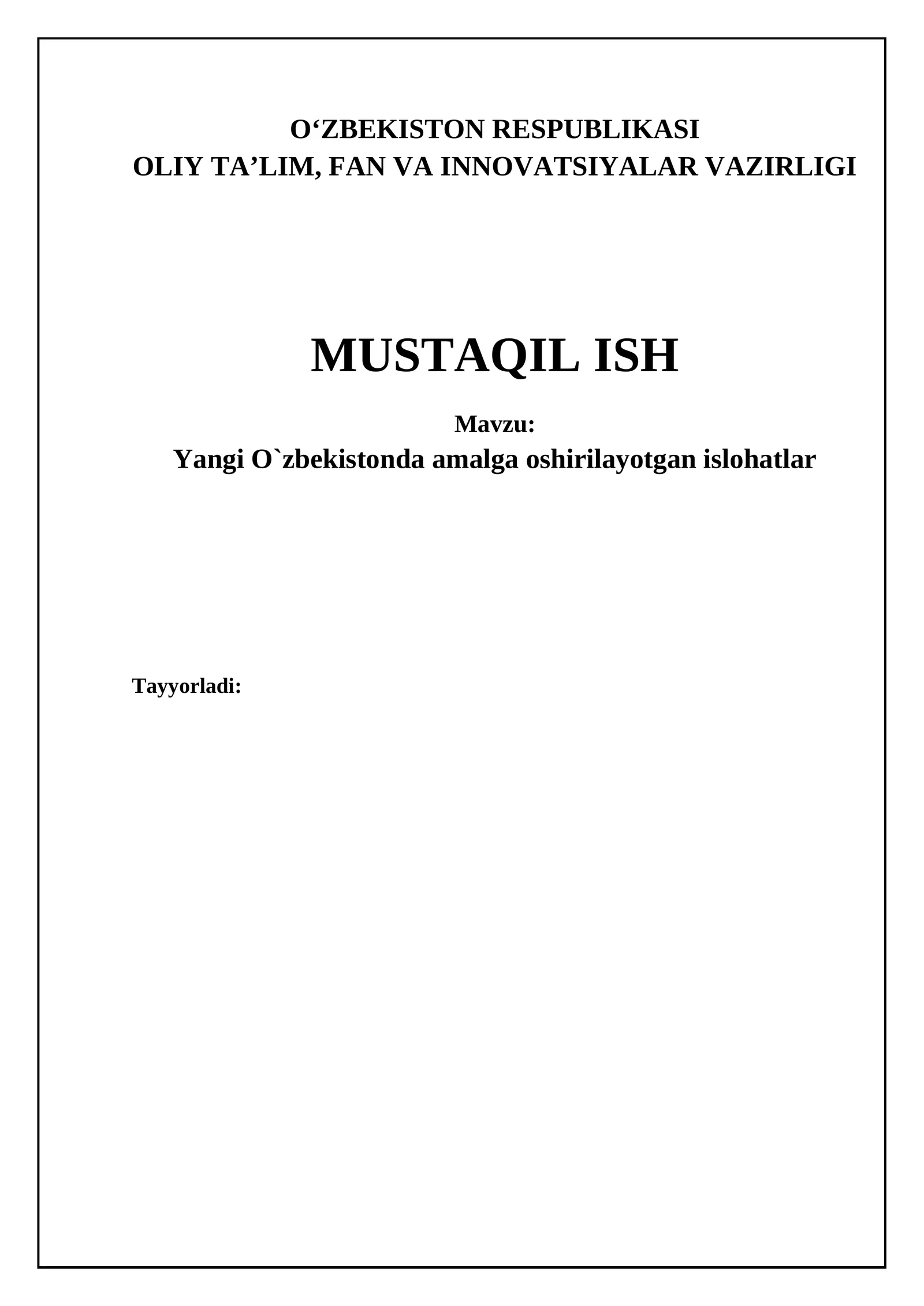 Yangi O`zbekistonda amalga oshirilayotgan islohatlar