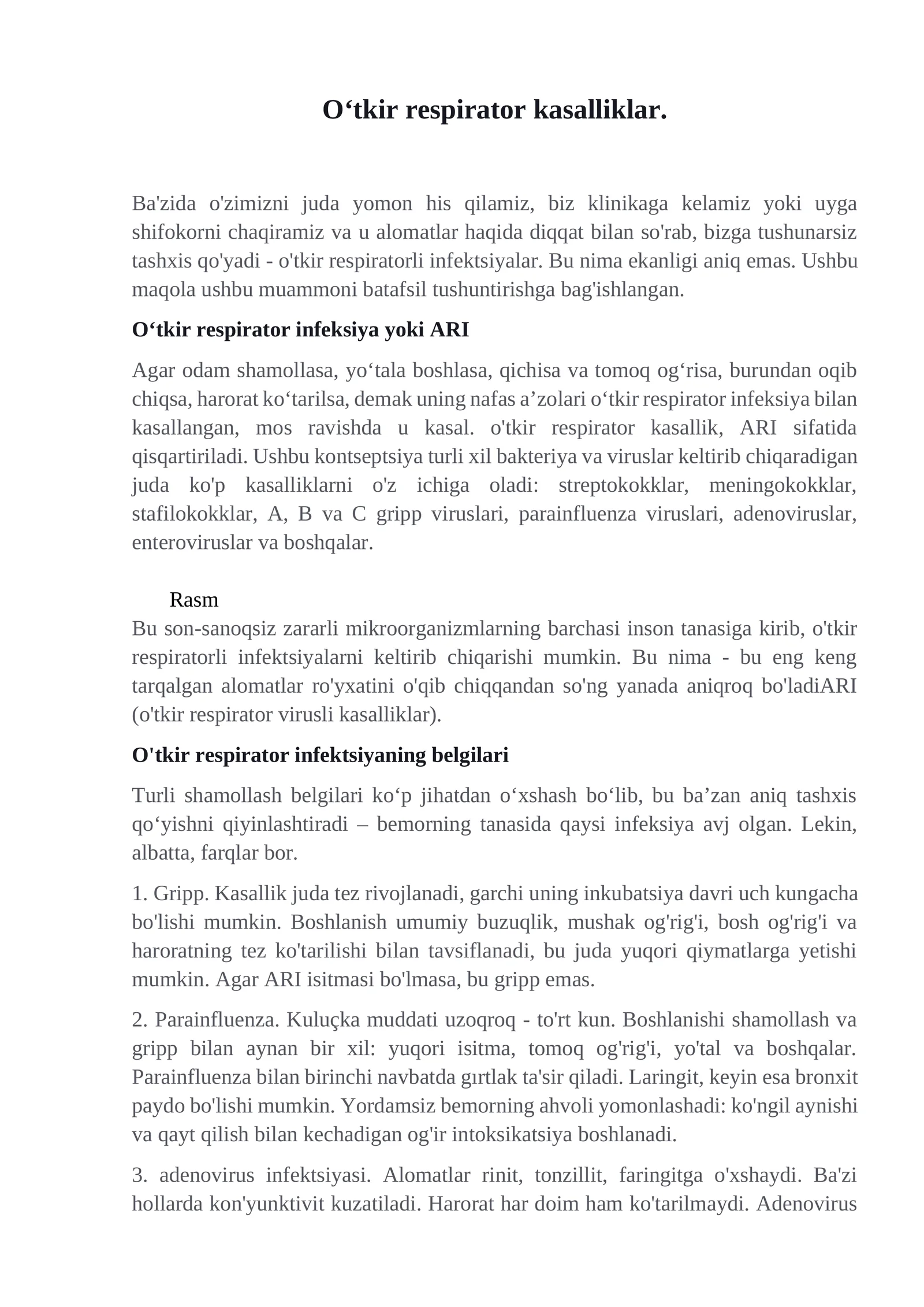 Oʻtkir respirator kasalliklar