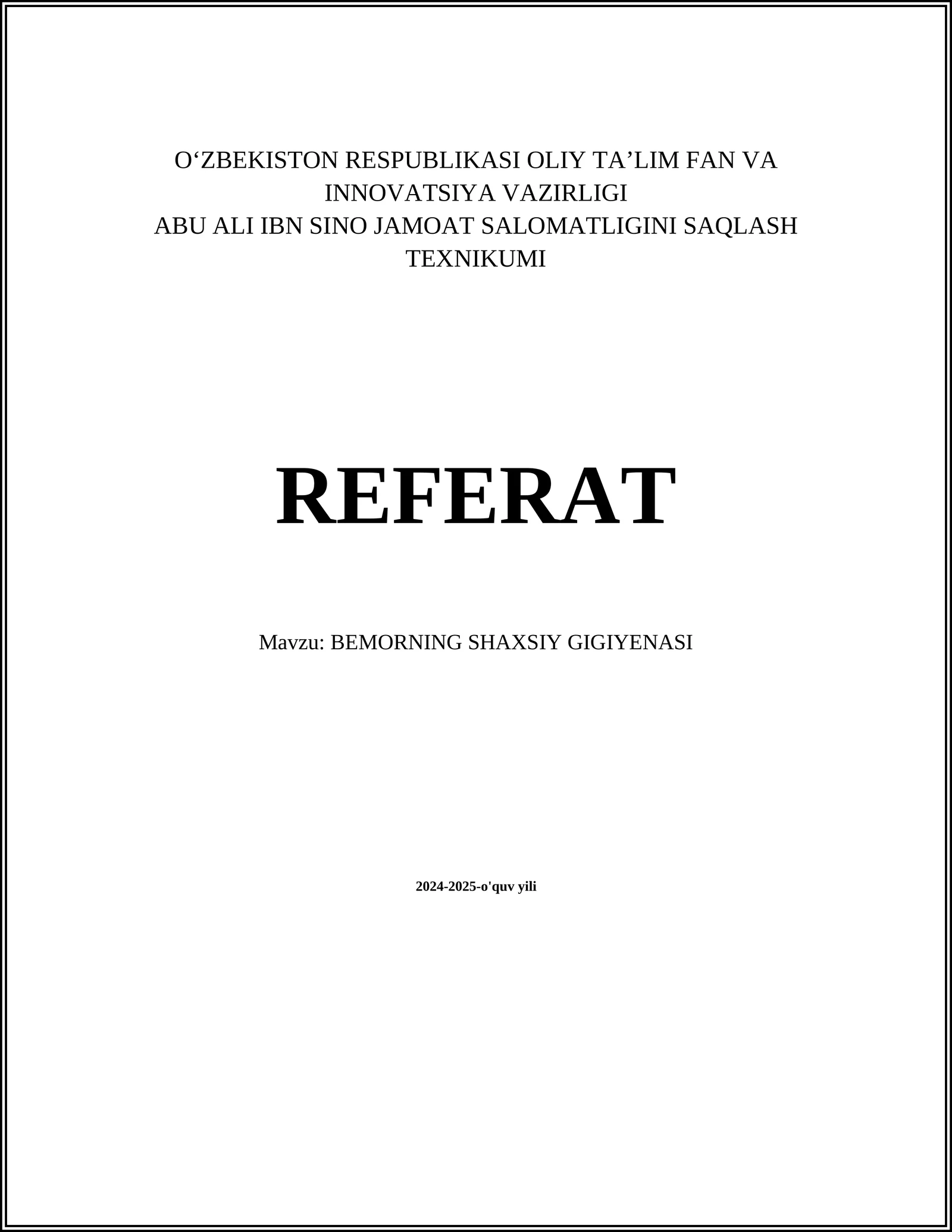 BEMORNING SHAXSIY GIGIYENASI