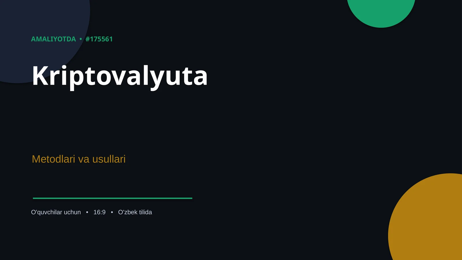 Kriptovalyuta Metodlari va usullari