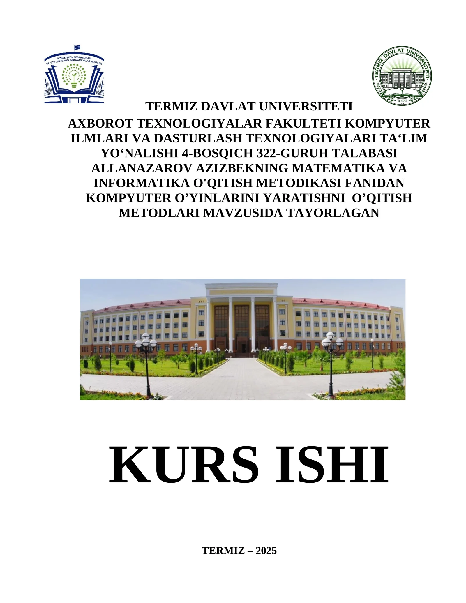 KOMPYUTER O’YINLARINI YARATISHNI O’QITISH METODLARI
