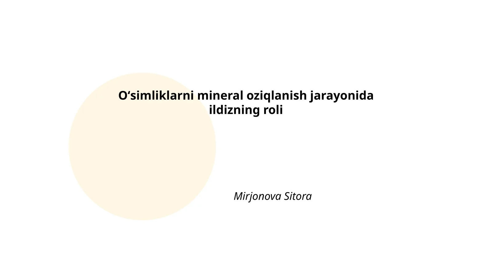 Oʻsimliklarni Mineral Oziqlanish Jarayonida Ildizning Roli