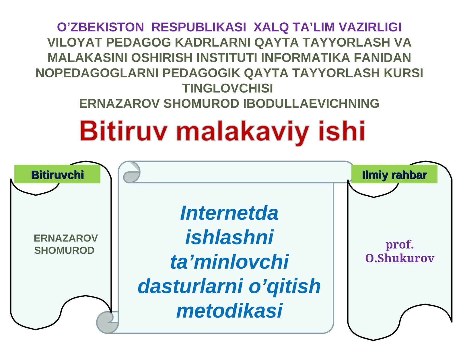 Internetda ishlashni ta’minlovchi dasturlarni o’qitish metodikasi