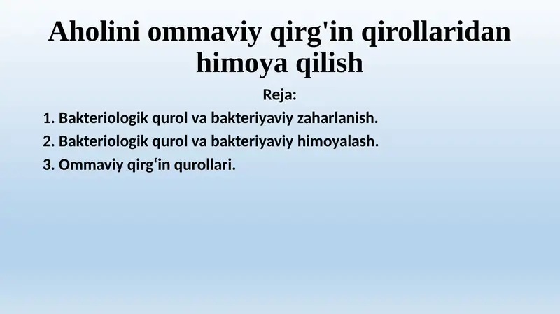 Aholini ommaviy qirg'in qirollaridan himoya qilish