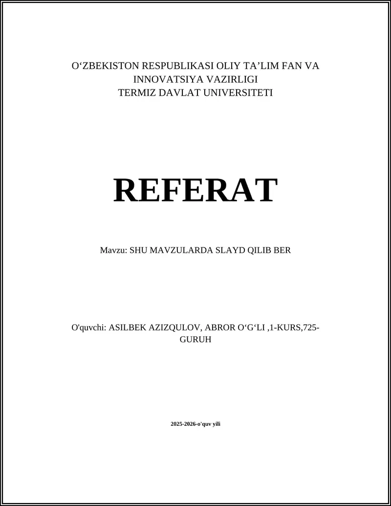 SHU MAVZULARDA SLAYD QILIB BER