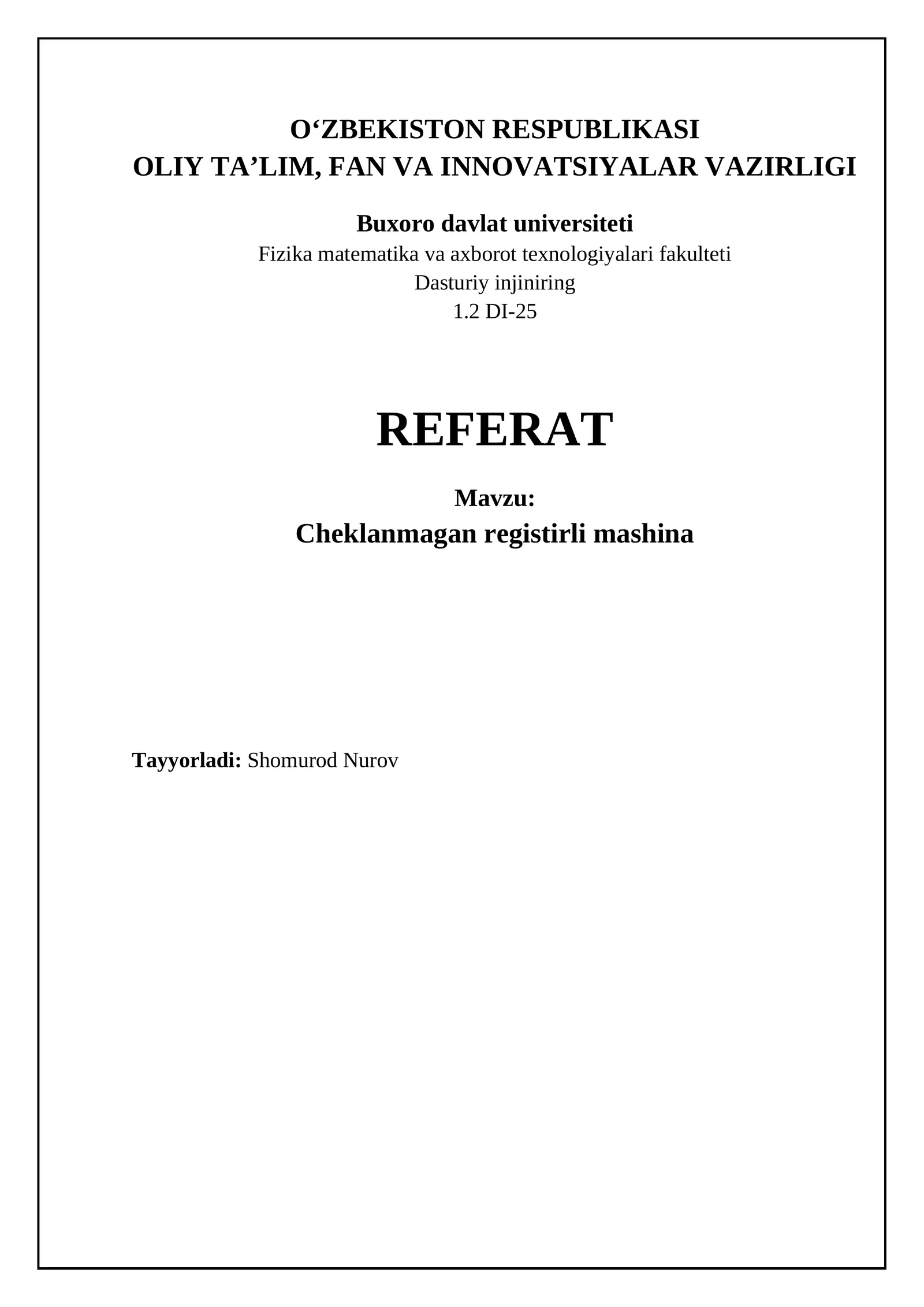 Cheklanmagan registirli mashina