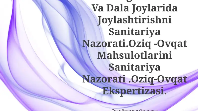 Favqulotda Vaziyatlar Va QoʼShinlar Paytida Evakuatsiya Qilingan Aholining Statsionar Va Dala Joylarida Joylashtirishni Sanitariya Nazorati.Oziq -Ovqat Mahsulotlarini Sanitariya Nazorati.Oziq