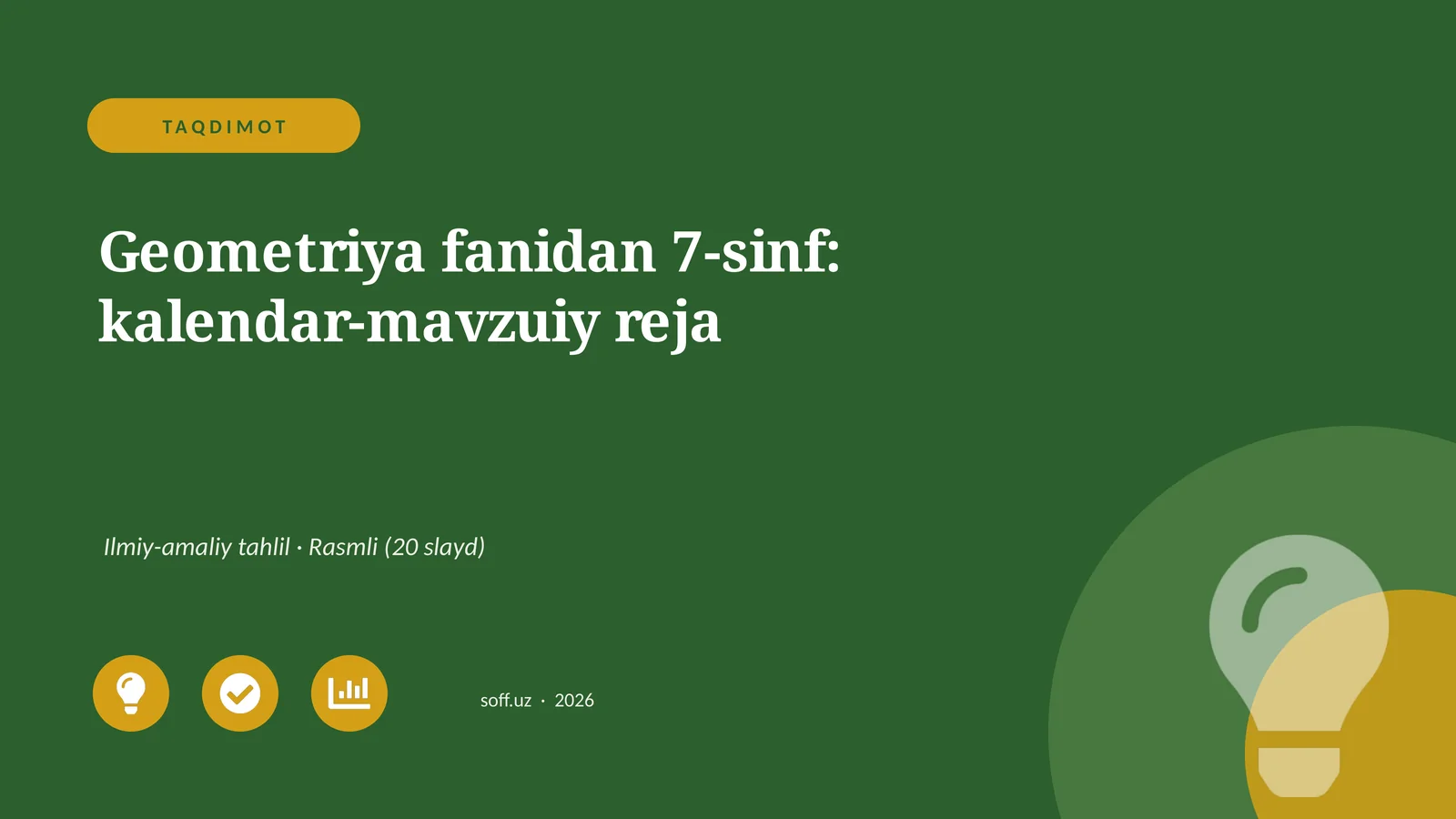 Geometriya fanidan 7-sinf: kalendar-mavzuiy reja
