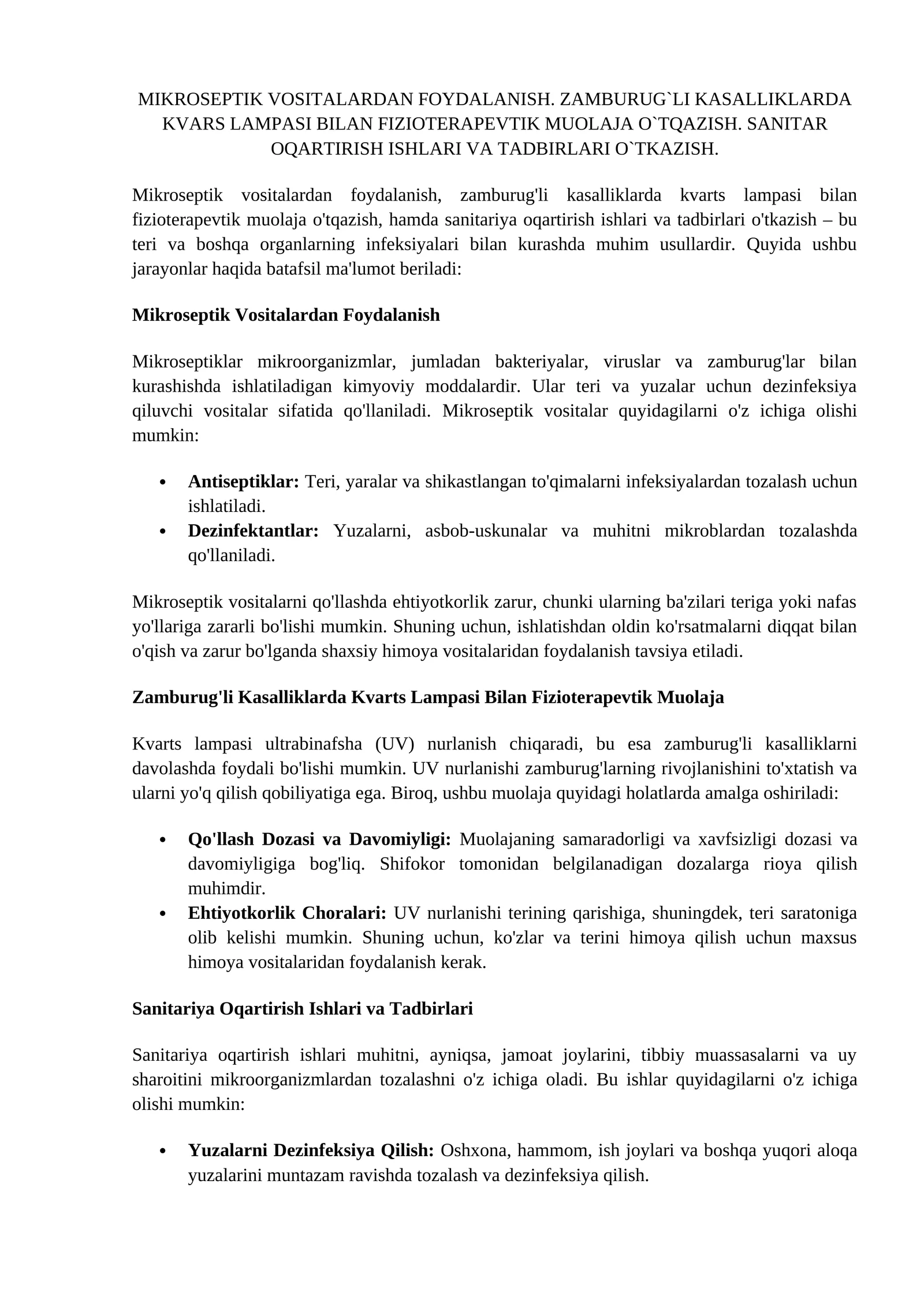 Mikroseptik Vositalardan Foydalanish