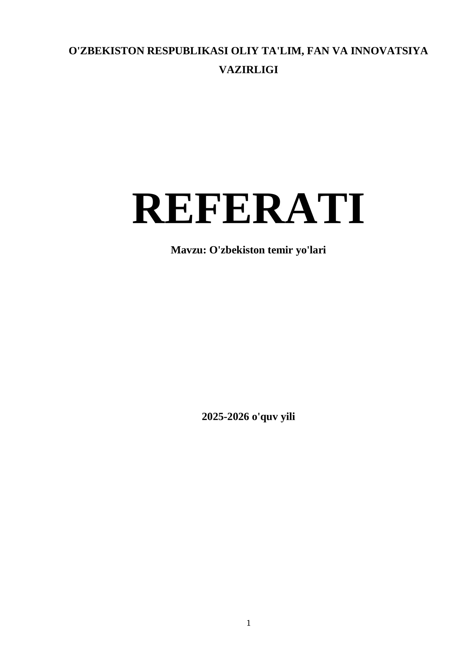O'zbekiston temir yo'lari REFERATI