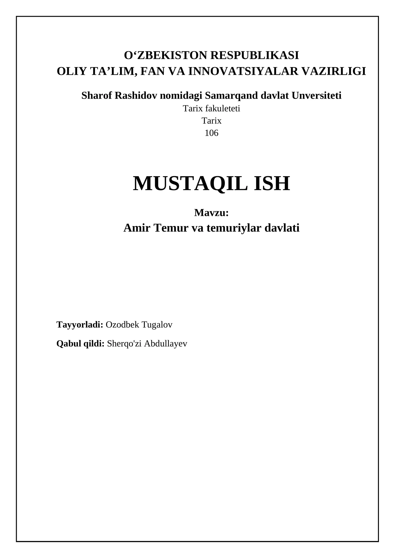 Amir Temur: Tarjimai Holi