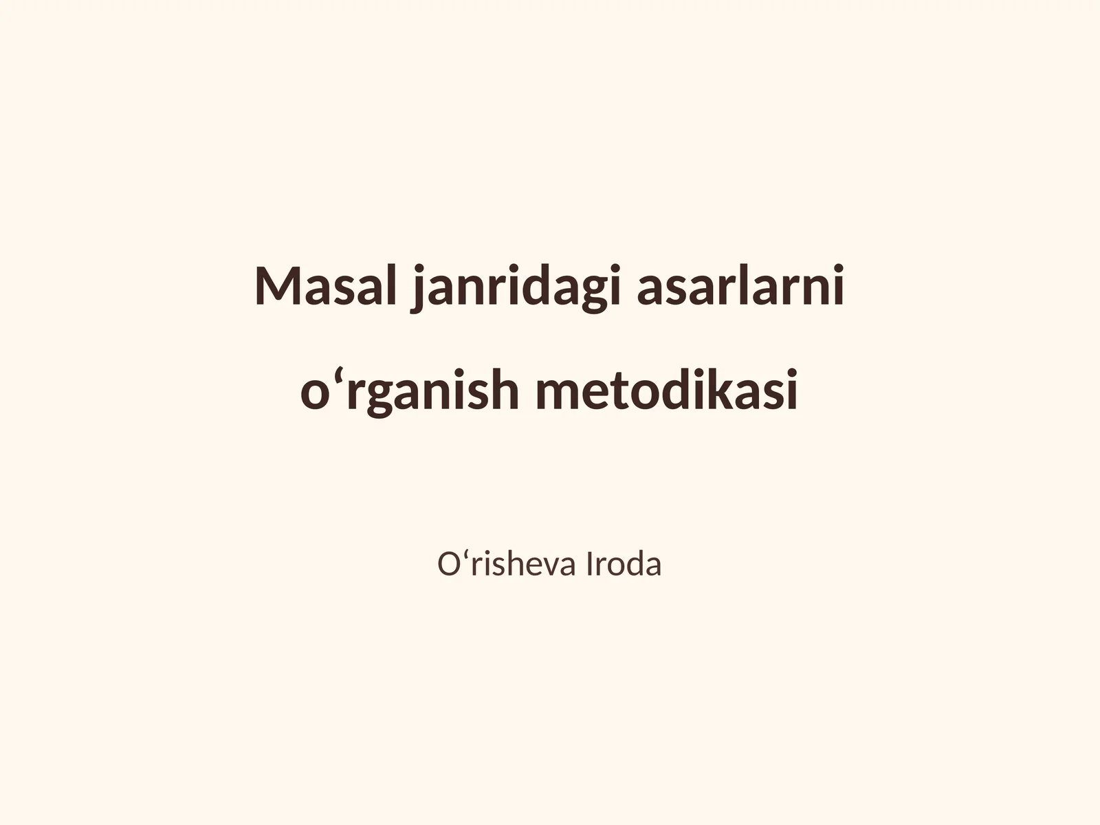 Masal janridagi asarlarni oʻrganish metodikasi