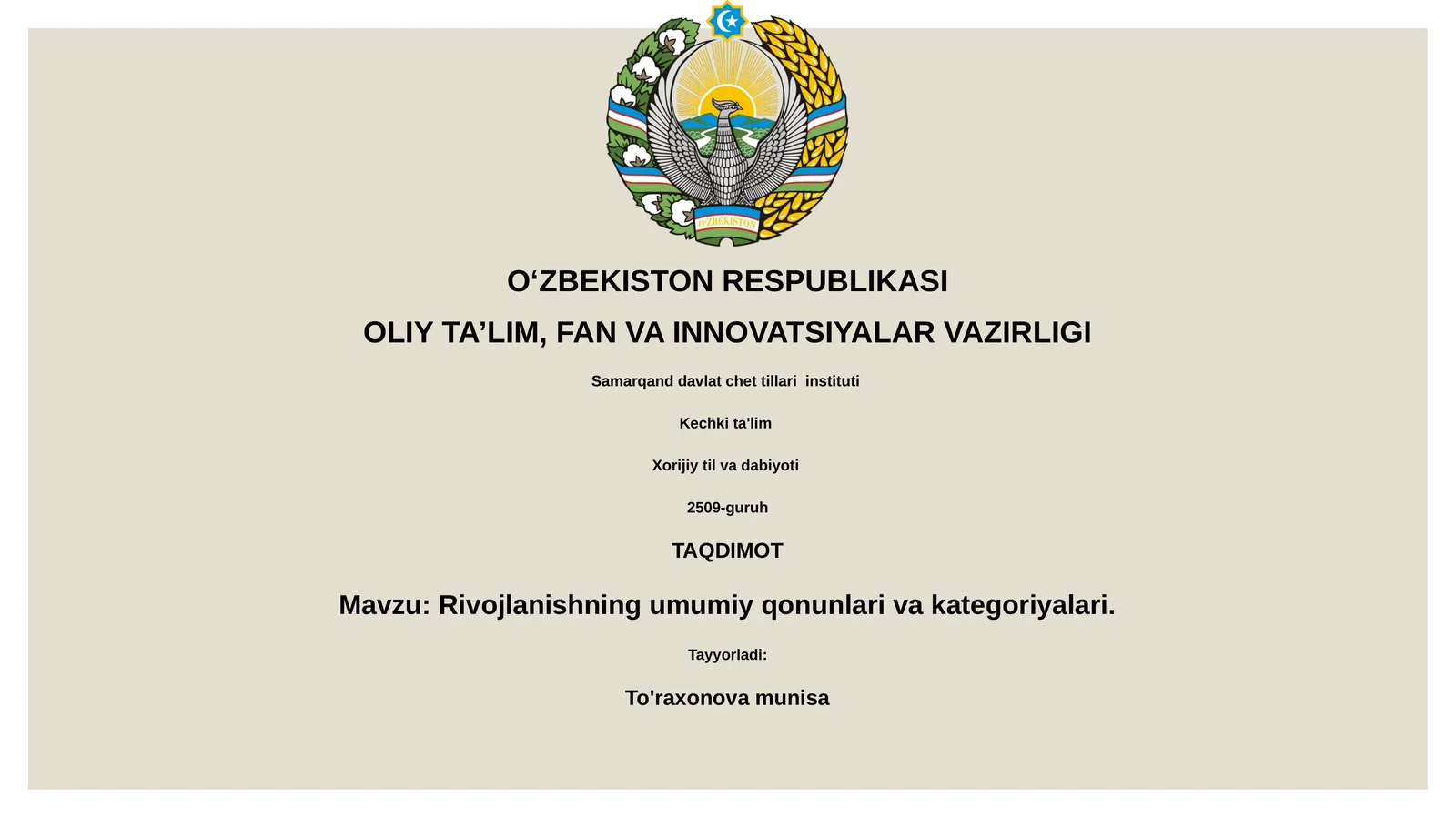 Rivojlanishning umumiy qonunlari va kategoriyalari