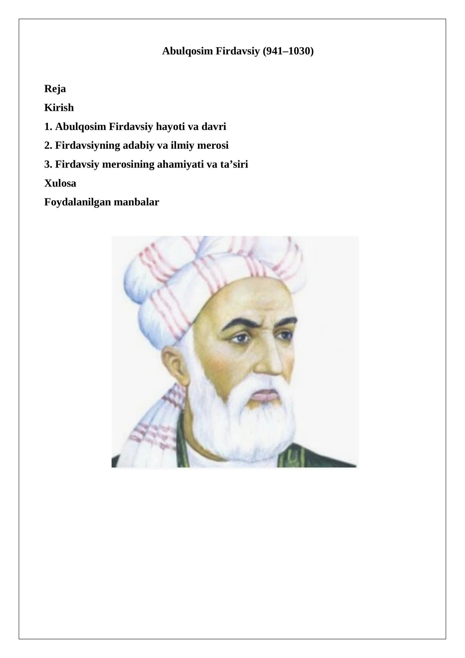 Abulqosim Firdavsiy (941–1030)