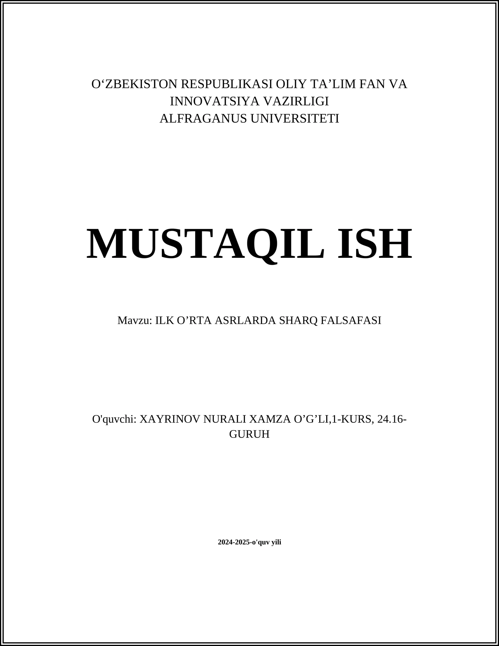 ILK O’RTA ASRLARDA SHARQ FALSAFASI