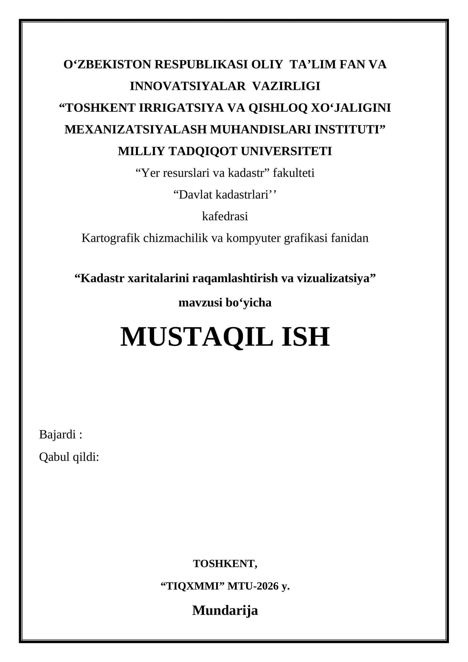 Kadastr xaritalarini raqamlashtirish va vizualizatsiya