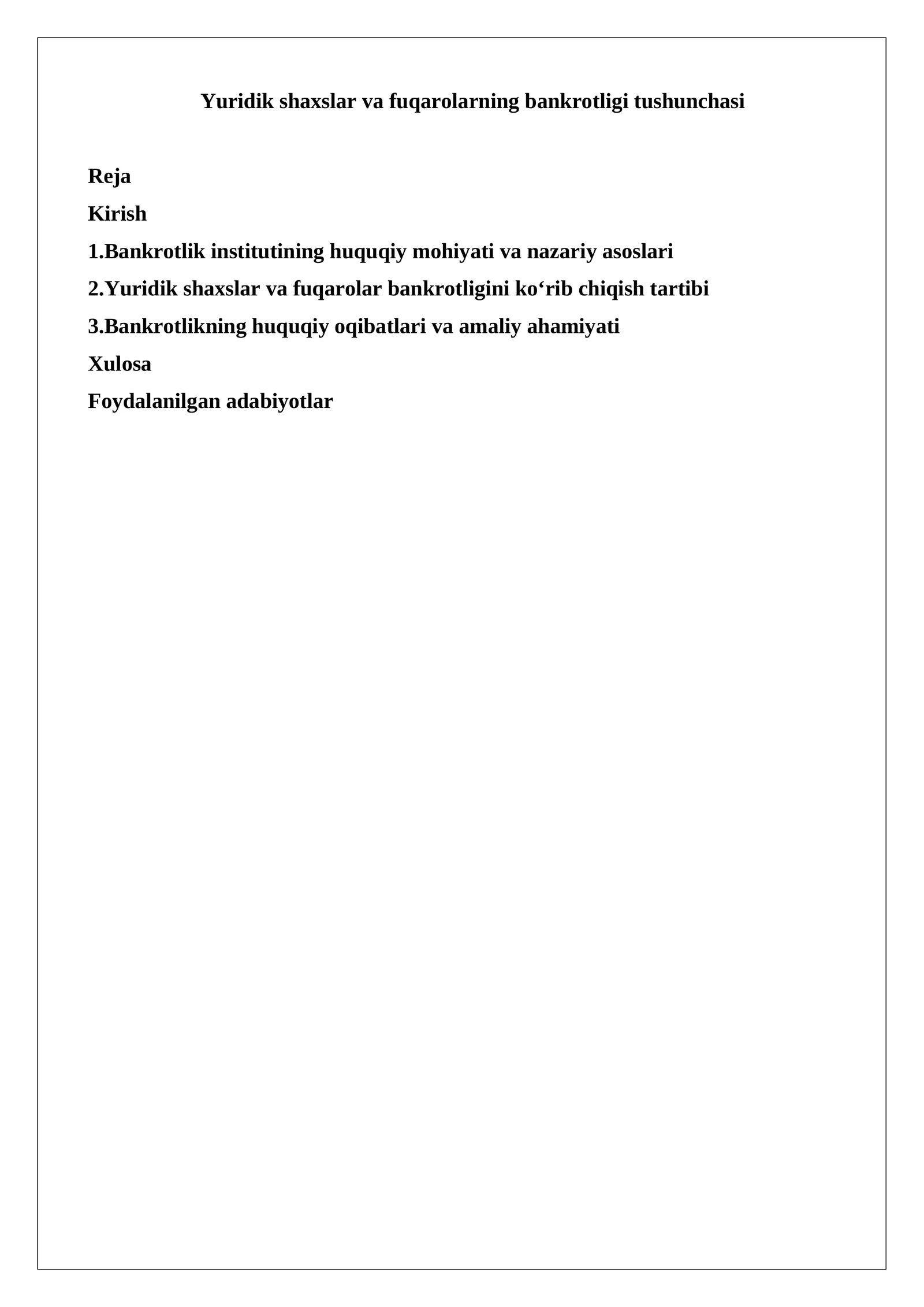 Yuridik shaxslar va fuqarolarning bankrotligi tushunchasi