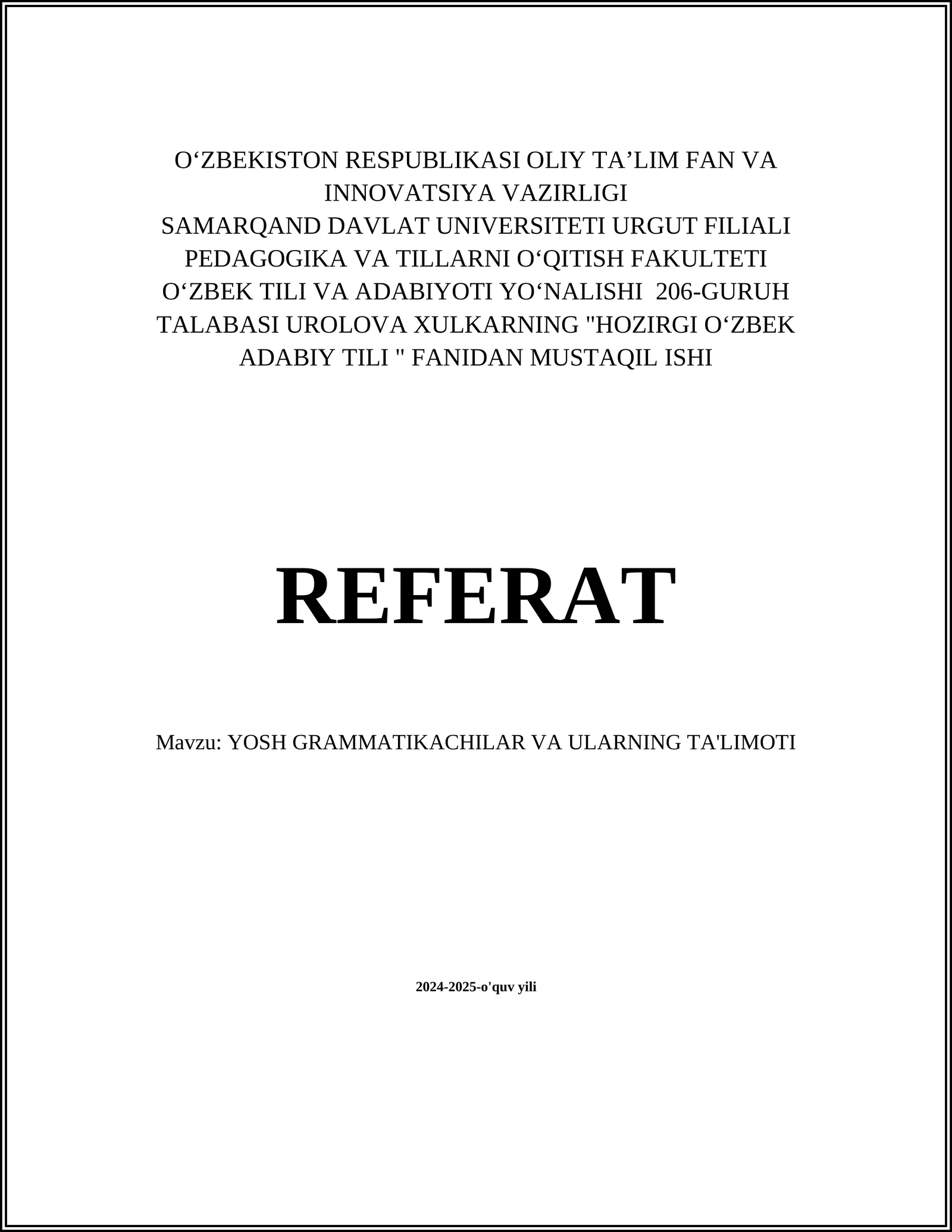 YOSH GRAMMATIKACHILAR VA ULARNING TA'LIMOTI