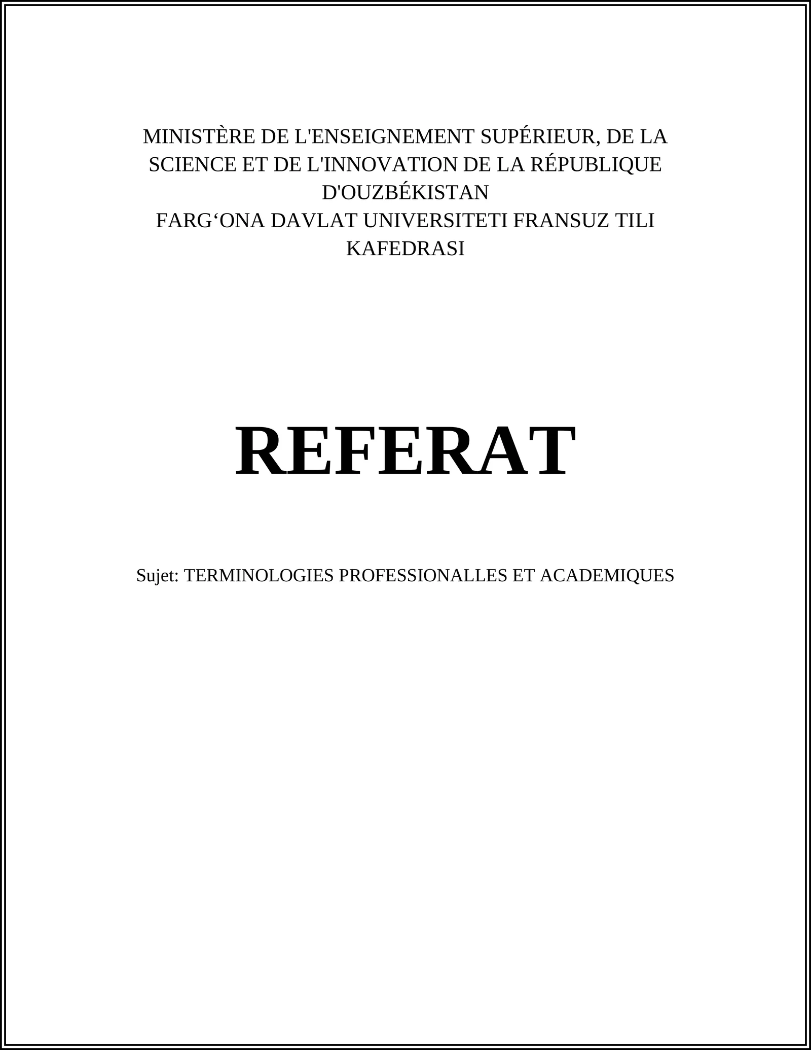 TERMINOLOGIES PROFESSIONALLES ET ACADEMIQUES