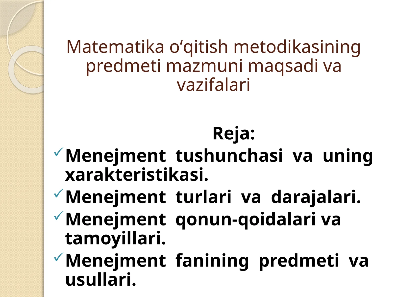 Menejment fanining predmeti va usullari