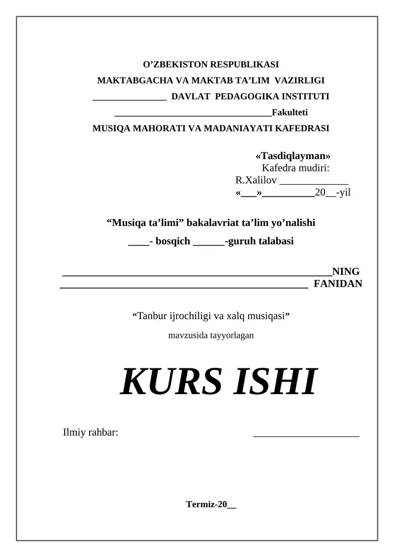 Tanbur ijrochiligi va xalq musiqasi