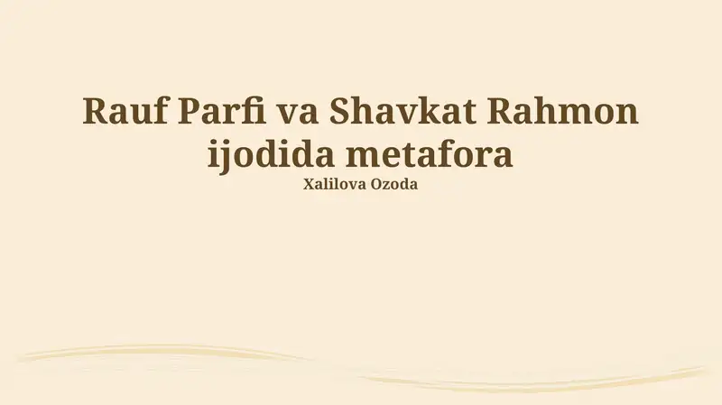 Rauf Parfi va Shavkat Rahmon ijodida metafora