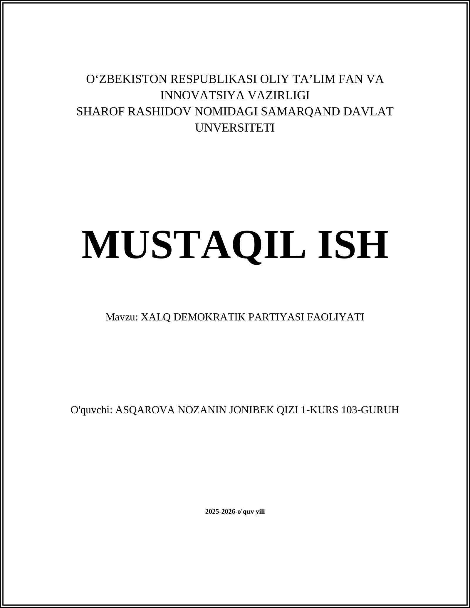XALQ DEMOKRATIK PARTIYASI FAOLIYATI
