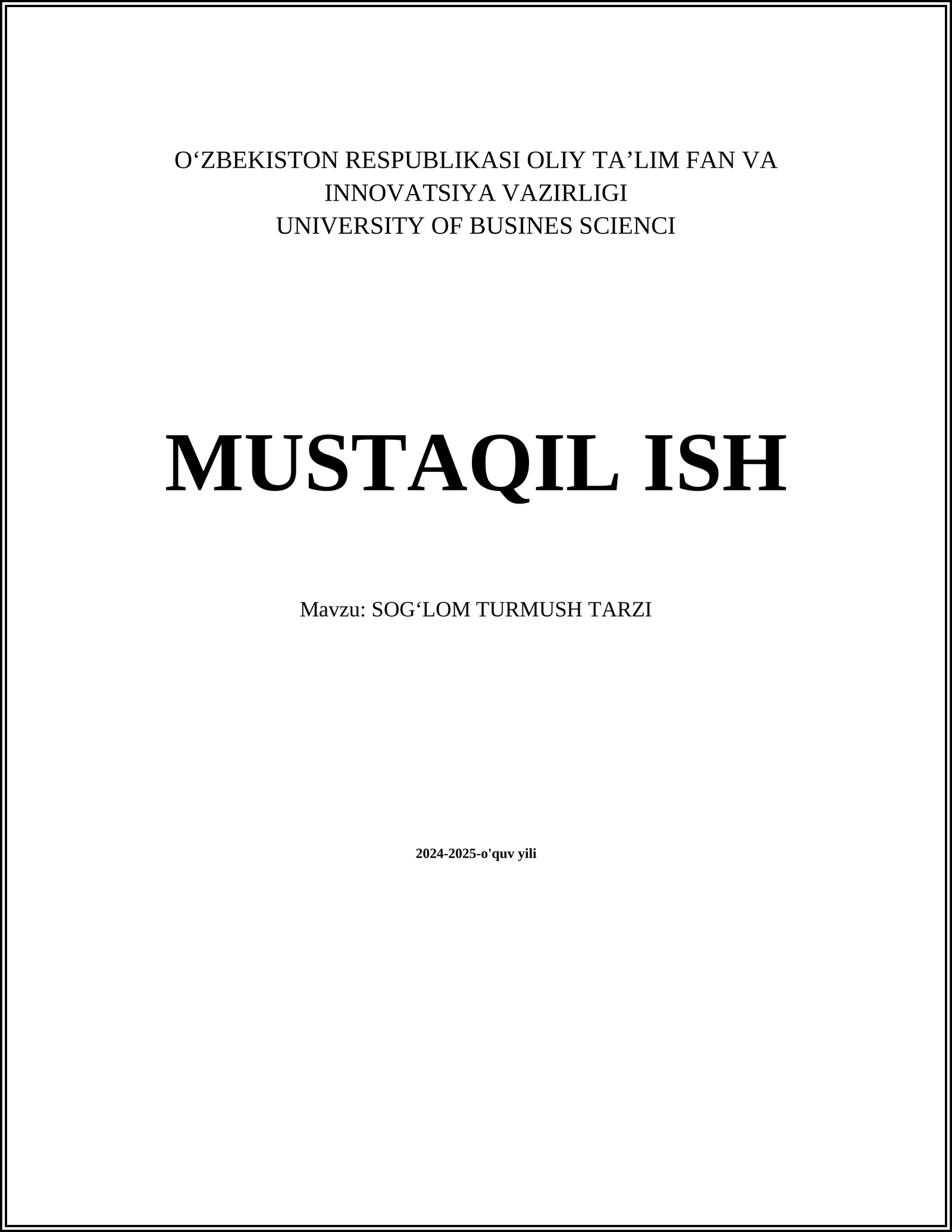 SOGʻLOM TURMUSH TARZI