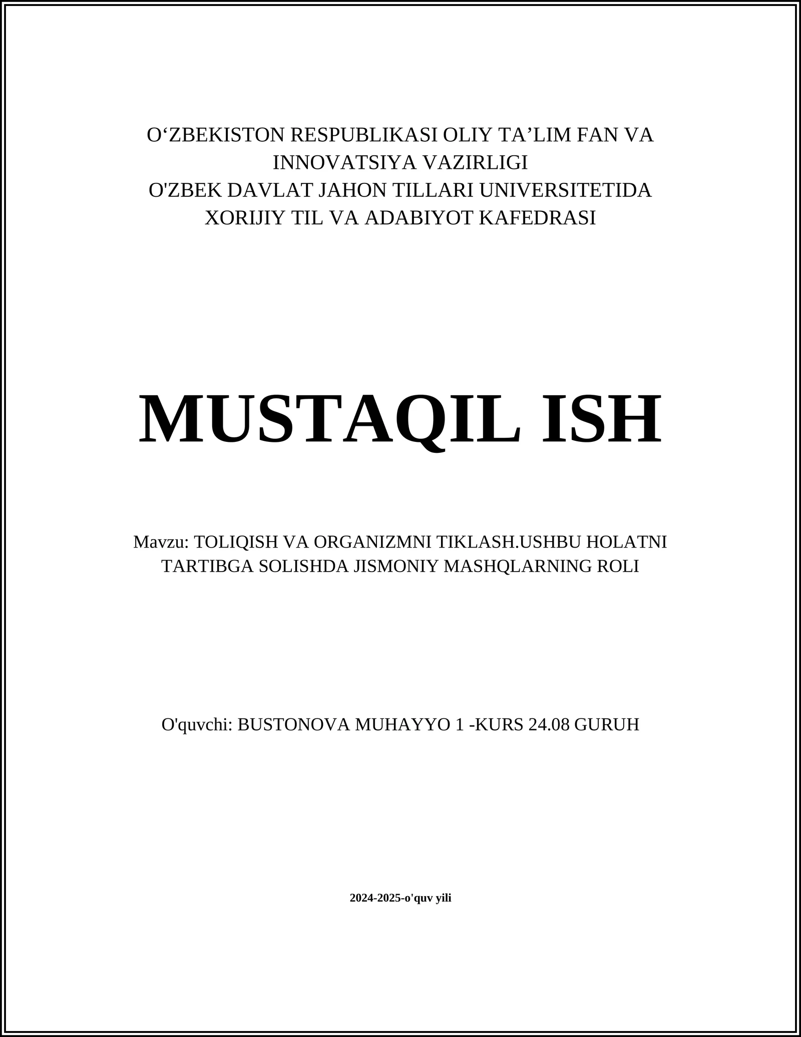 Toliqish va organizmni tiklash