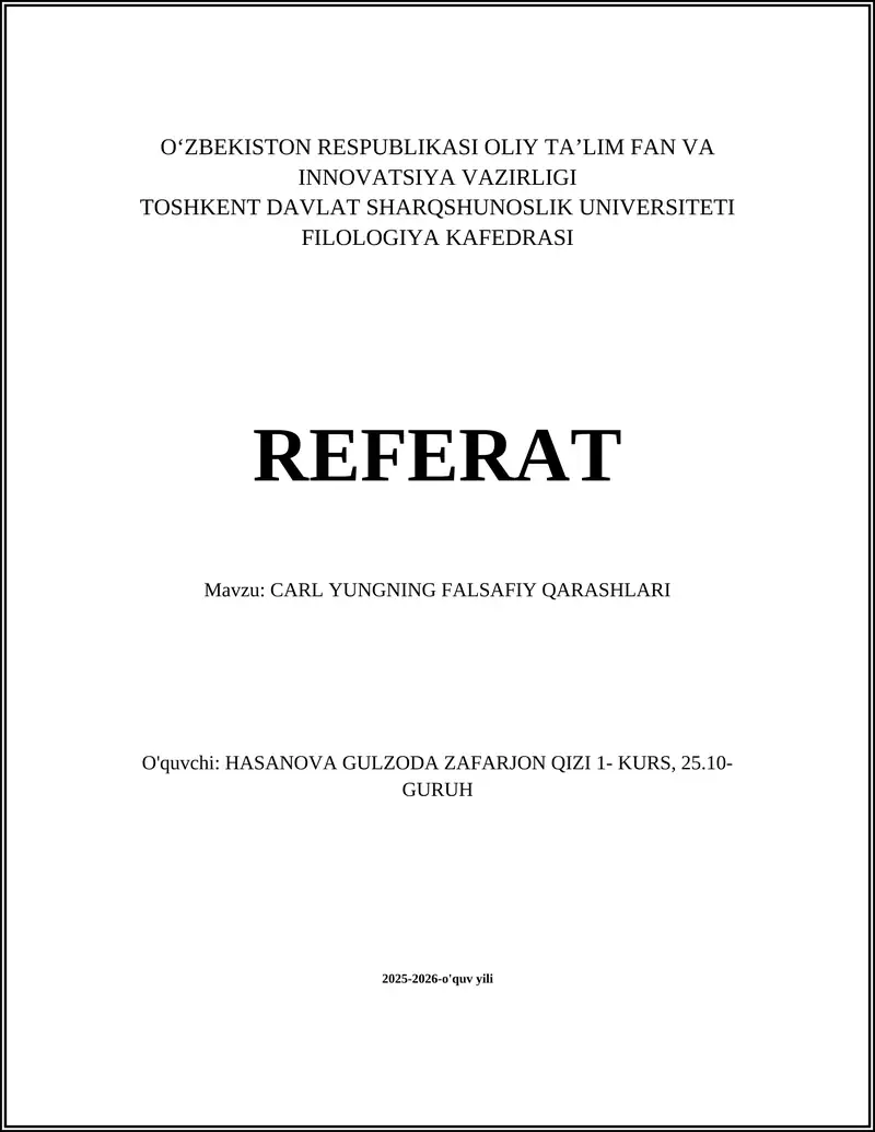 CARL YUNGNING FALSAFIY QARASHLARI