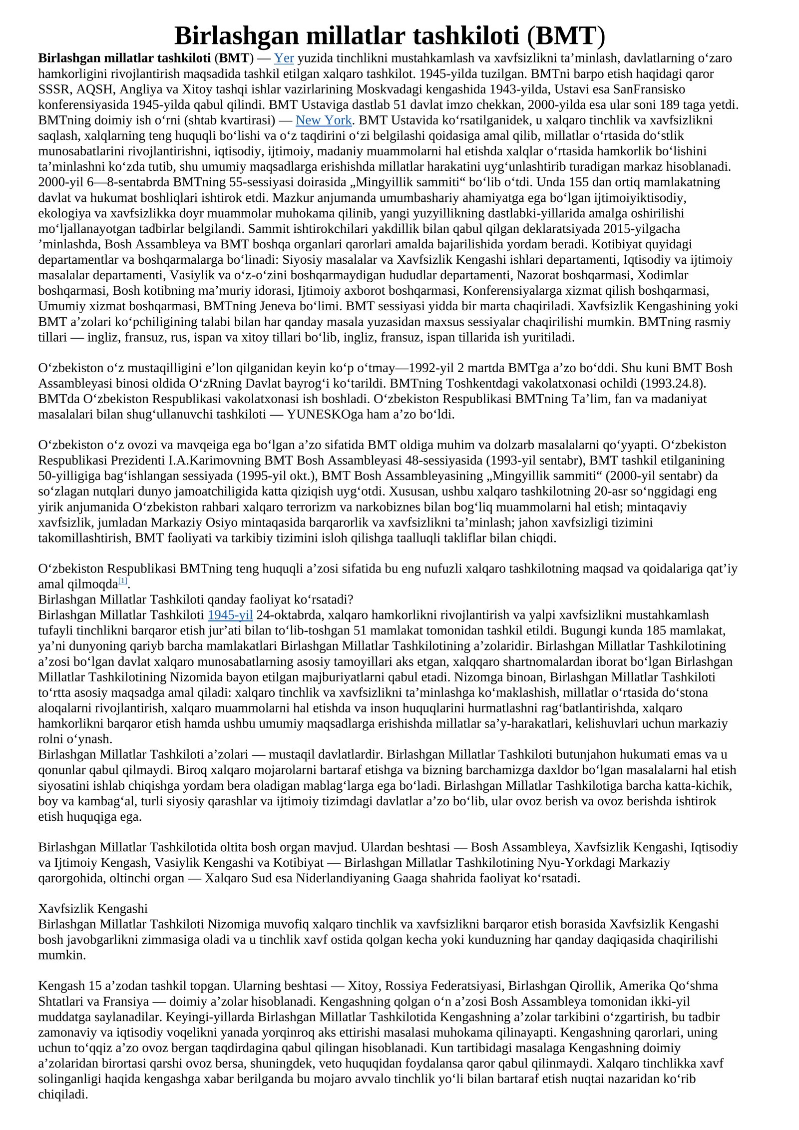 Birlashgan millatlar tashkiloti(BMT)